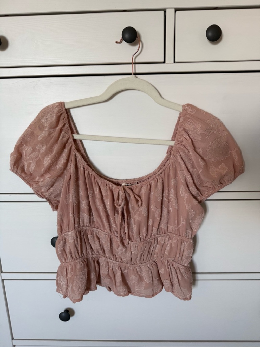 Western Boho - Peach Pink Short Sleeve Peasant Top